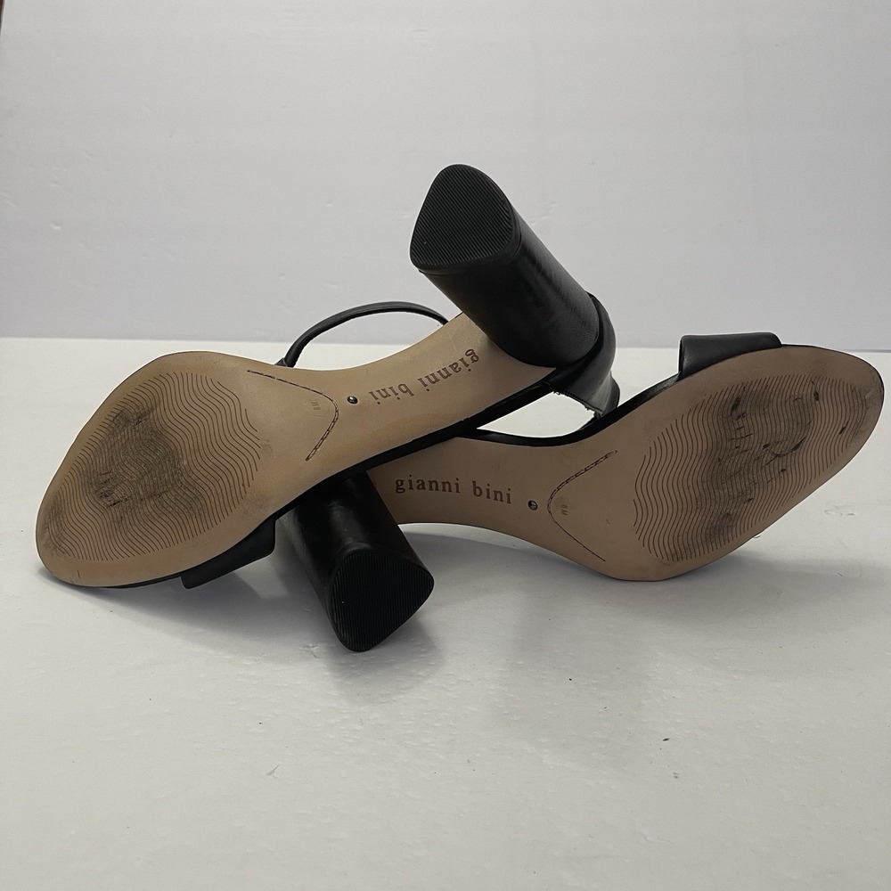 Gianni Bini‎ Joenah Black Leather Sandals Womens 8 Block Heel Ankle Strap - Picture 7 of 10